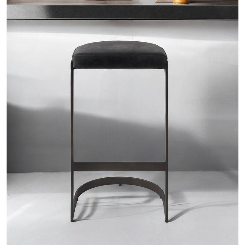 Faux Leather Backless Metal Bar Stools with Footrest