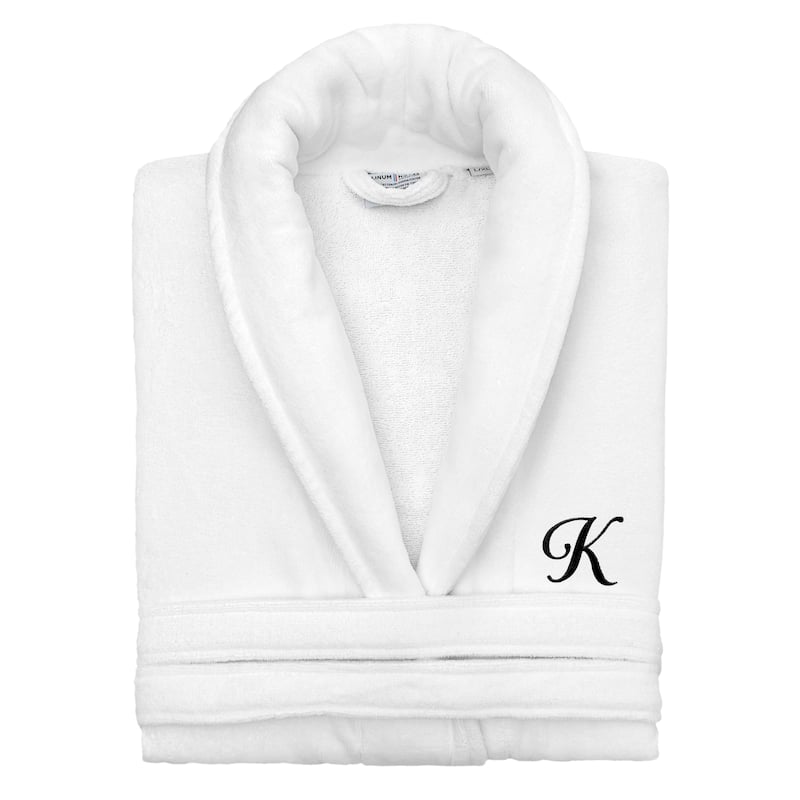 Authentic Hotel and Spa 100% Turkish Cotton Personalized Unisex Anovia Velour Bathrobe - Black Script Font - Large/XLarge - K