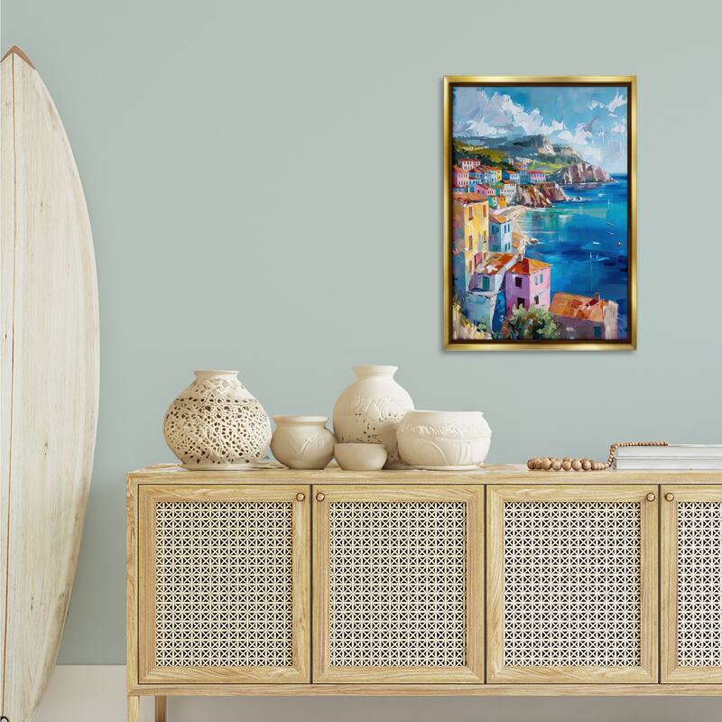 Stupell View Over Coastal Town Framed Floater Canvas Wall Art Design By LSR Design Studio