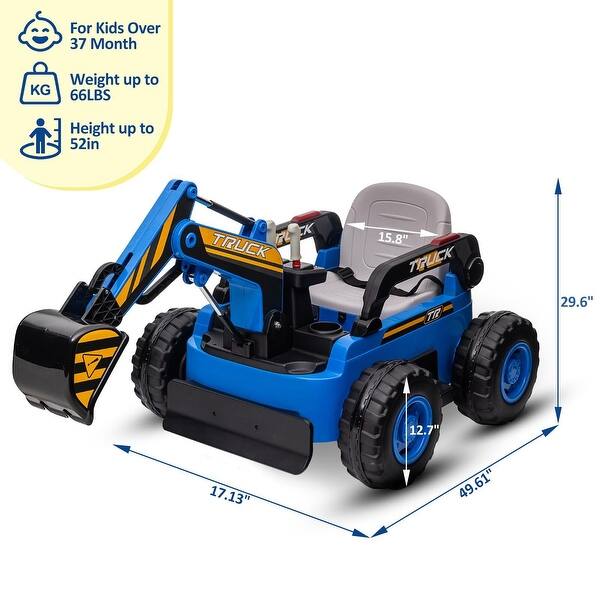 dimension image slide 2 of 3, Ride On Excavator for Kids, 4WD Electric Excavator Toy