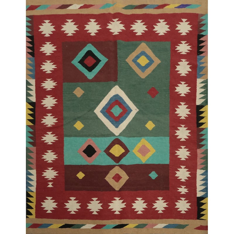 Hand Woven Oriental 100% Wool Carpet Southwestern Modern Multi-Colored Kilim Area Rug - 6' 0'' X 5' 8''