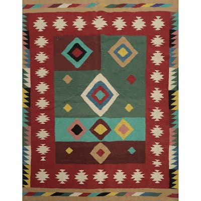 Hand Woven Oriental 100% Wool Carpet Southwestern Modern Multi-Colored Kilim Area Rug - 6' 0'' X 5' 8''