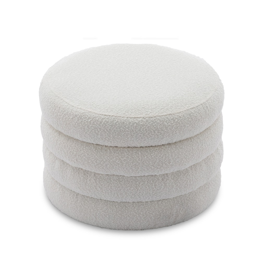 Round Storage Ottoman Footstool, Boucle Fabric Upholstered Vanity Stool, Small Ottomans Table with Removable Lid