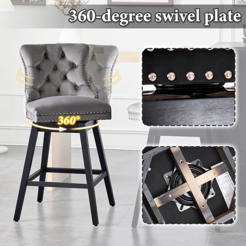 26"/30" Velvet Upholstered Swivel Counter or Bar Height Stools, Set of 4