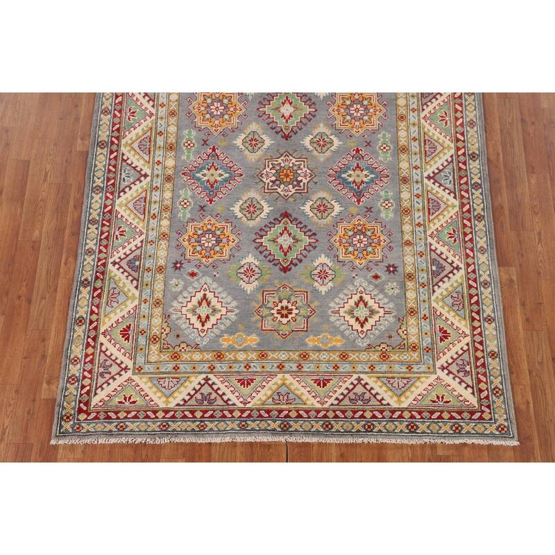 Traditional Grey Kazak Area Rug Handmade Wool Carpet - 5'1" x 6'11"