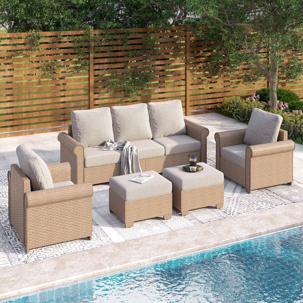 MAISON ARTS Luxury Wicker Patio Conversation Sofa Set with Curved Armrests with Cushions