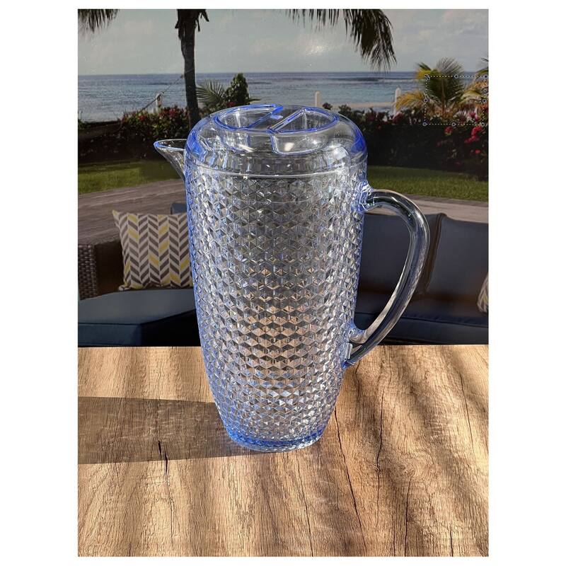 Water Pitcher with Lid, Diamond Cut Unbreakable Plastic Pitcher