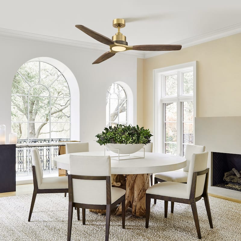 Parrot Uncle 56" Farmhouse Solid Wood Diammable LED Gold Ceiling Fan with Remote and Light