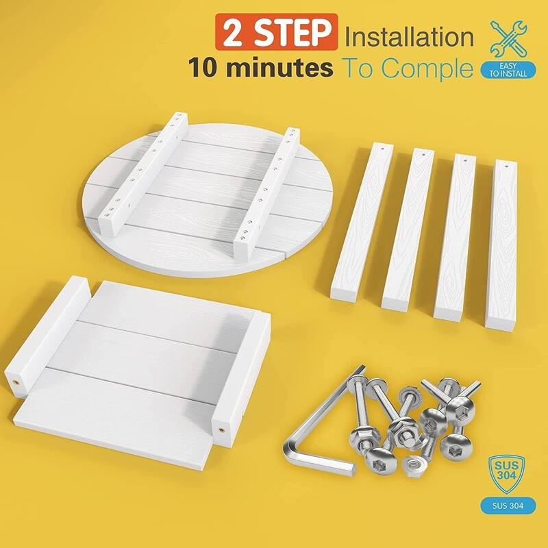 WINSOON All Weather HIPS Outdoor Round 2-Tier Outdoor Side Tables Adirondack Tables