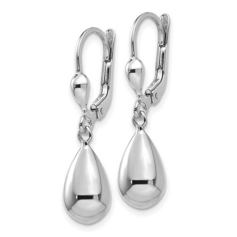 Curata 14k White Gold 29x7mm Polished Tear-drop Dangle Leverback Earrings