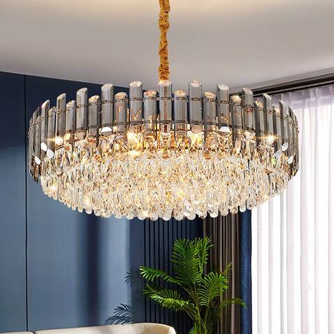 Smoked Gray/ Clear Crystal Chandelier with LED Lights