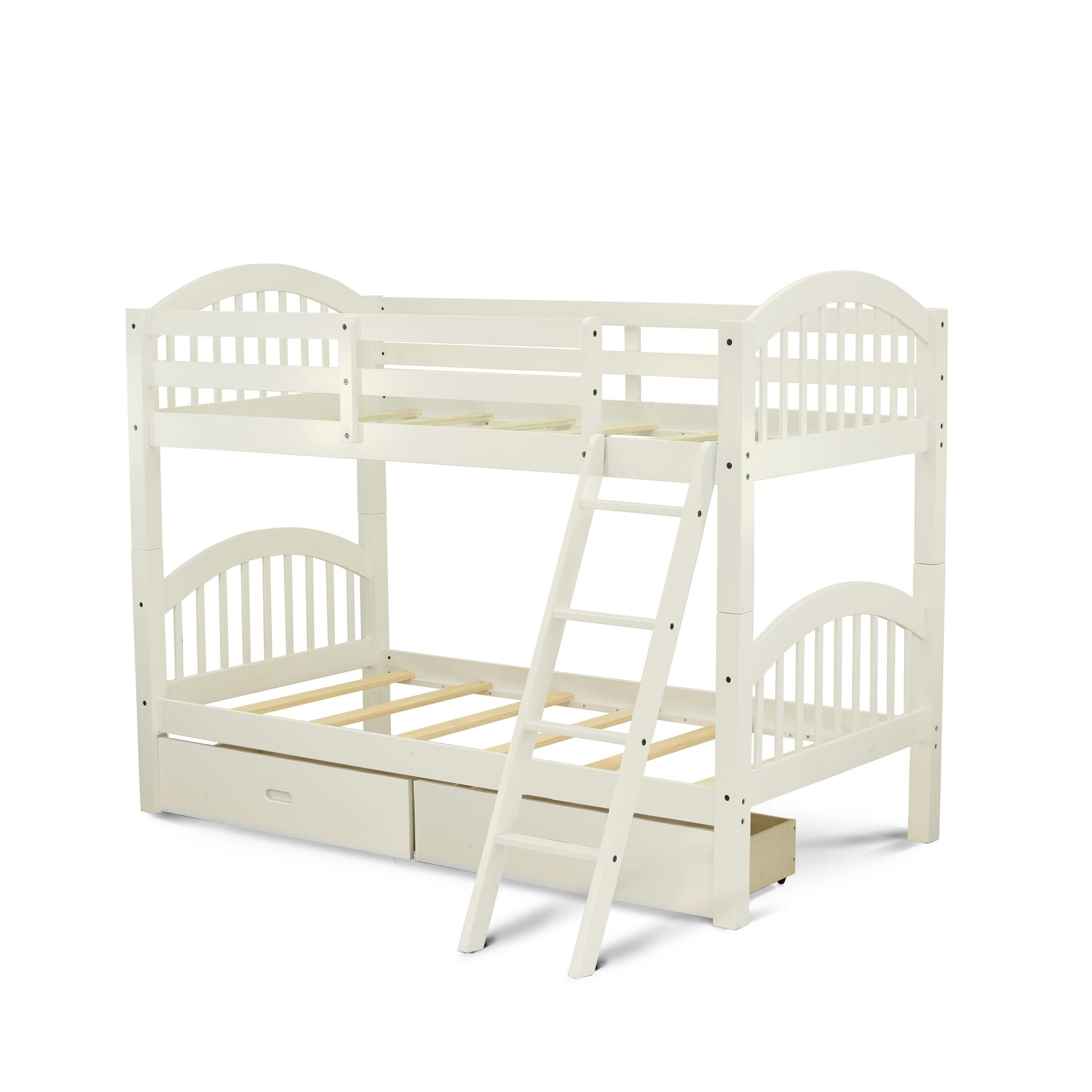 East West Furniture Verona 63" Wood Twin Bunk Bed With 4-Step Ladder In White
