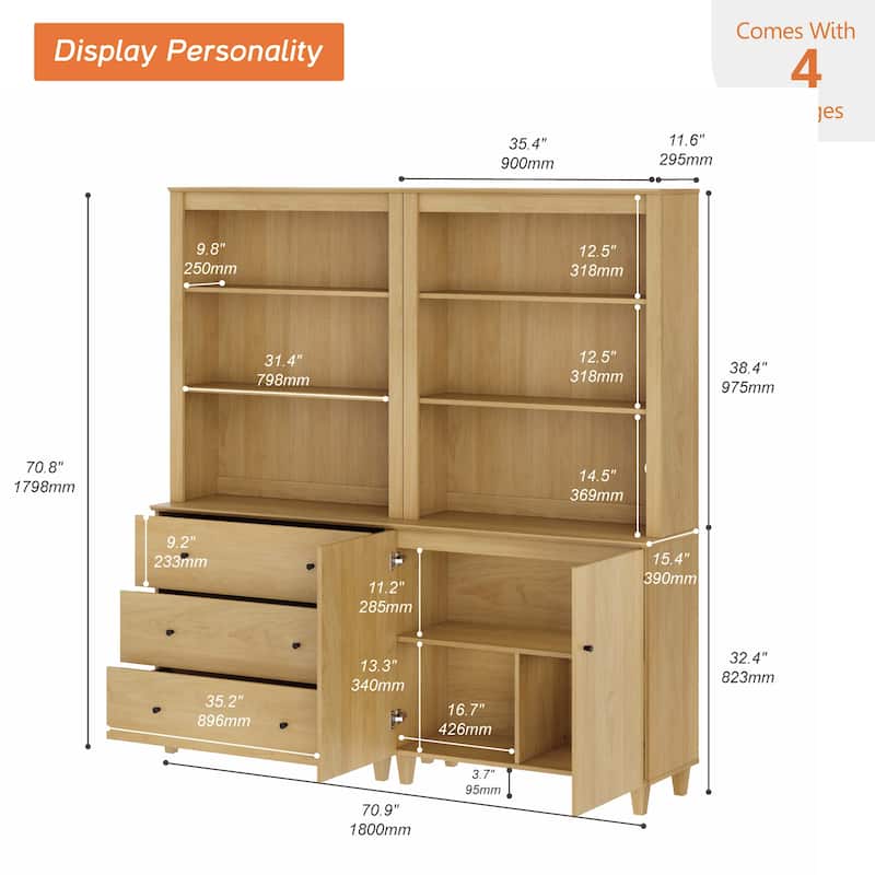 71" Tall Pantry Cabinet Set of 2, Modern Kitchen Storage Pantry with Drawers and Doors, Modular Storage Cabinets for Dining Room
