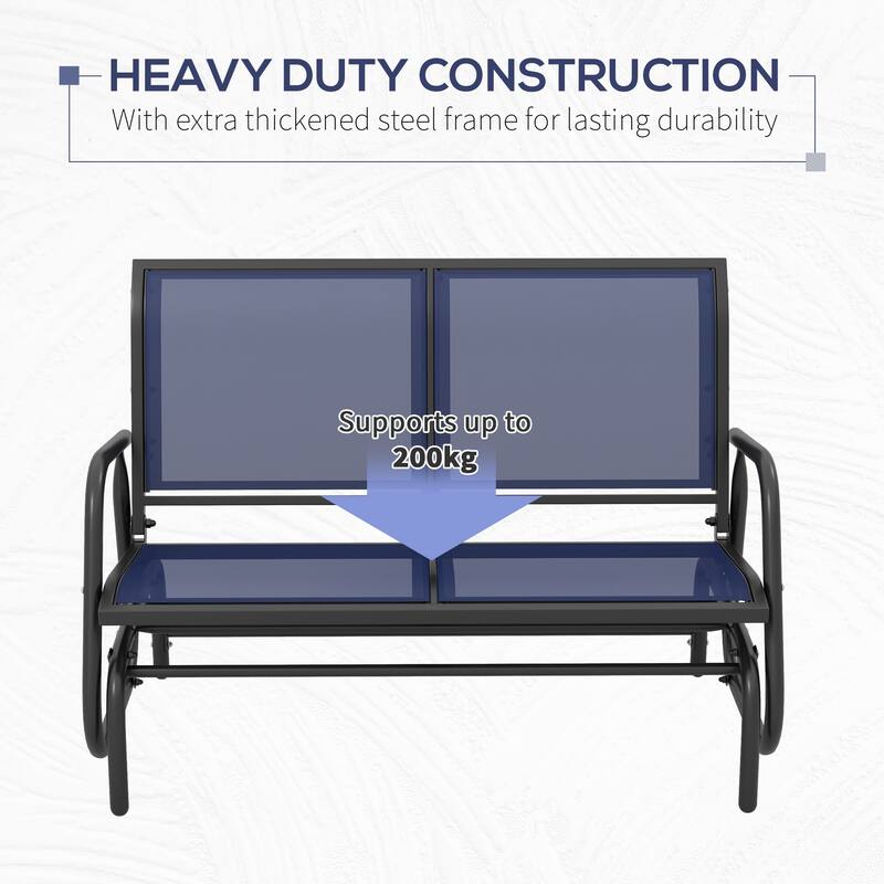 Outsunny 2-Person Outdoor Glider Bench, Patio Double Swing Rocking Chair Loveseat w/ Powder Coated Steel Frame for Backyard