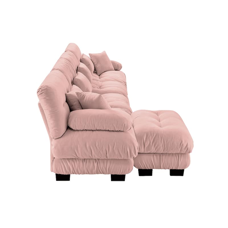 GDFStudio - Chenille 4-Seater 173.2" Cloud Modular Sectional Couch with Ottoman