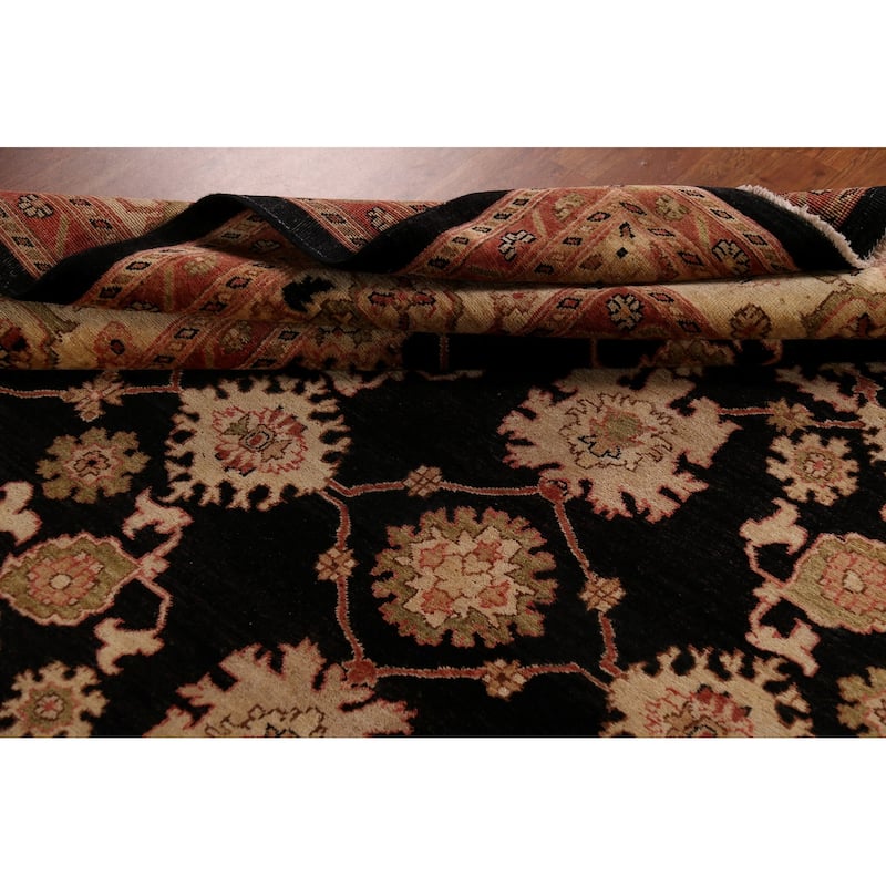 Hand Knotted Oriental 100% Wool Carpet Traditional All-Over Black Peshawar Area Rug - 10' 0'' X 7' 10''