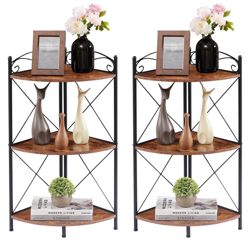 3-Tier Corner Shelf Industrial Triangle Display Storage Rack, Set of 2