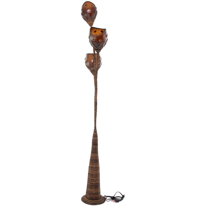 Brown Dried Plant Room Floor Lamp with Decorated Orange Lamp Shades