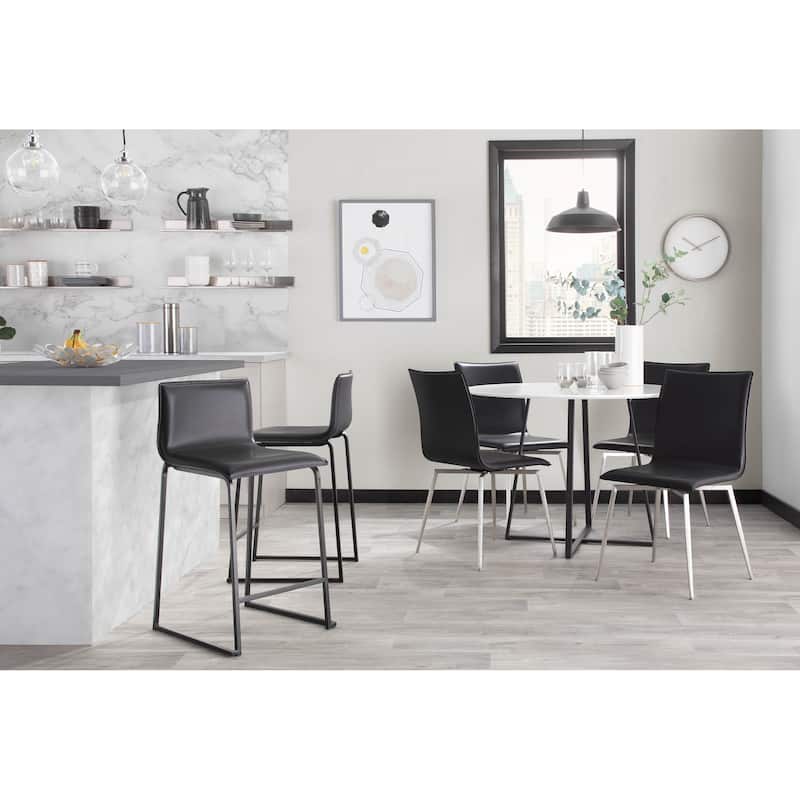 Porch & Den Mara Upholstered Counter Stool in Black Metal (Set of 2) - N/A