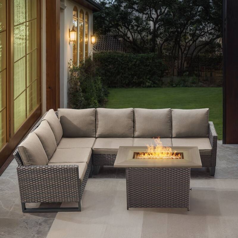 Gymojoy L-Shaped Outdoor Corner Sectional Sofa 6-seats Couch Conversation Set