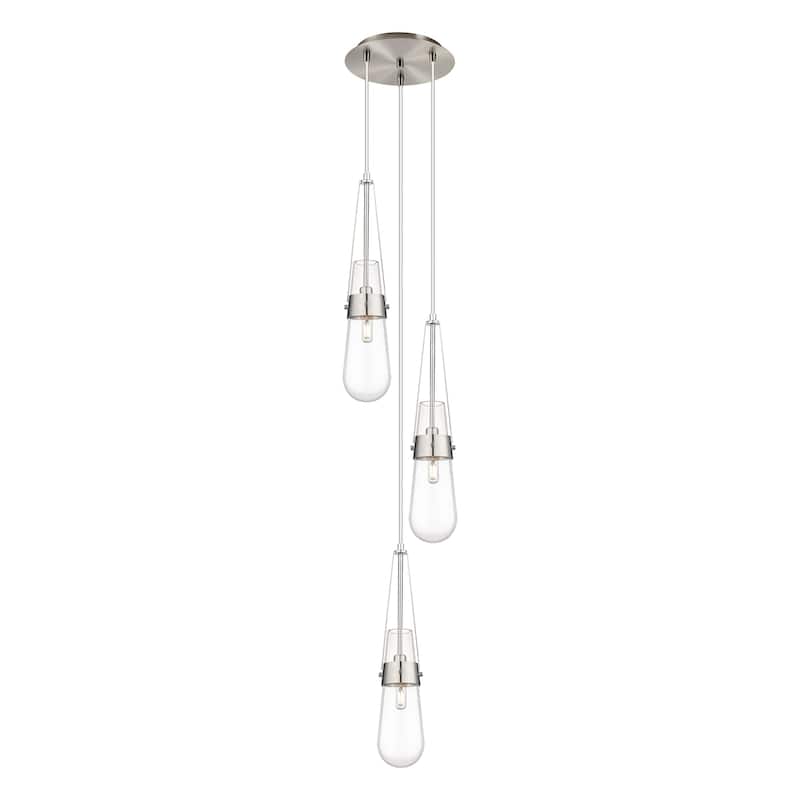 Innovations Lighting Milan - 3 Light 4" Cord Hung Multi Pendant - 10" Canopy - Clear/Brushed Satin Nickel