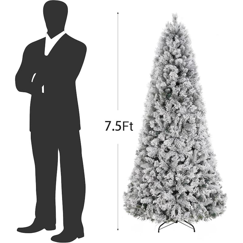 Prelit Snow Flocked Christmas Tree, Artificial Xmas Tree - N/A
