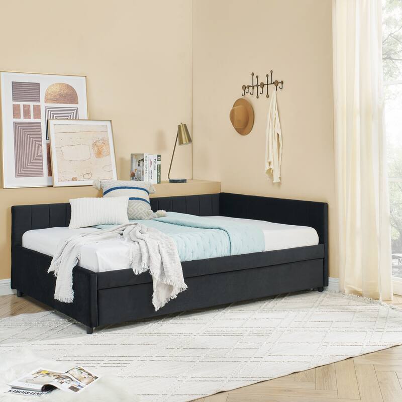 Full Size Daybed with Trundle Upholstered Tufted Sofa Bed