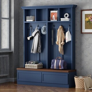 Upper Cubbies Hall Tree with Bench, 2 Storage Drawers, 6 Hooks and Upper Cubbies ...