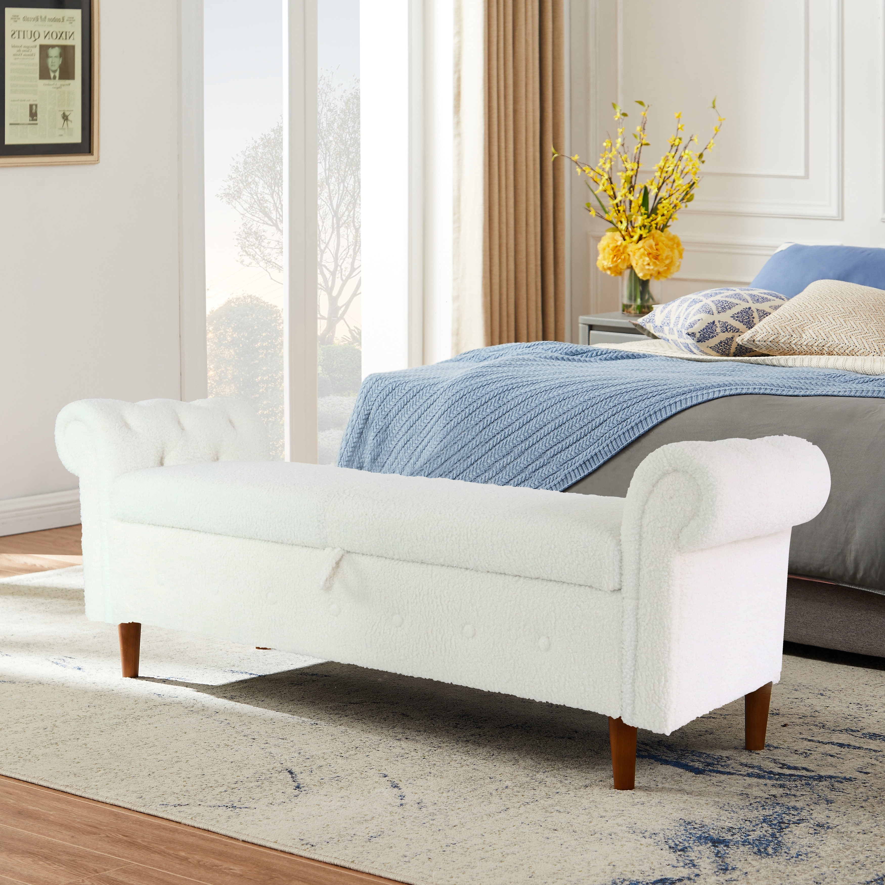 Rolled arm bench with storage store