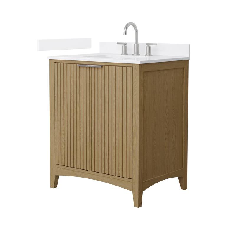 Wyndham Collection WCF9191-30S-VCA-US3MXX Palmilla 30" Free Standing - Natural Oak / White Cultured Marble Top / Brushed