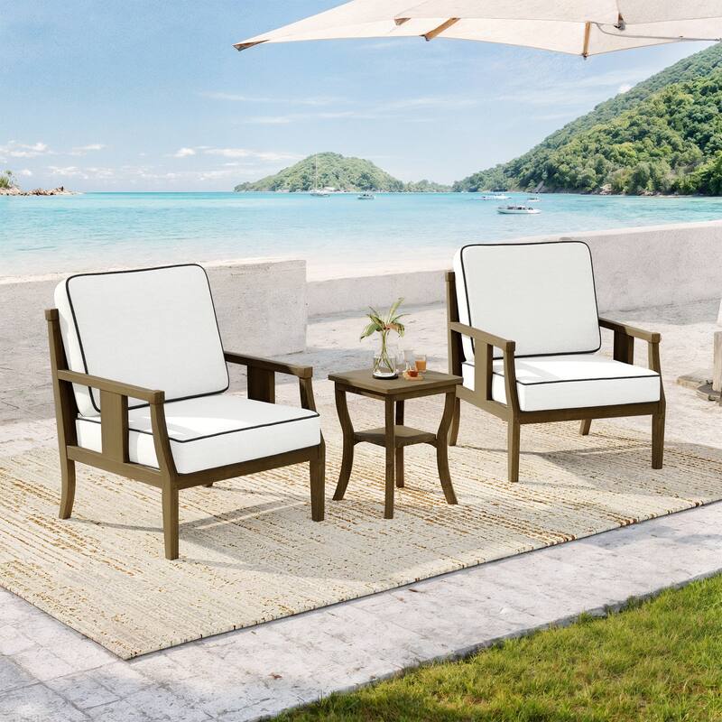 Wood Patio Bistro Set with Water-Resistant Cushions(Set of 3)