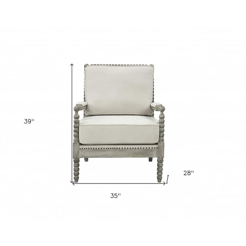 HomeRoots 35" Beige Linen And Gray Oak Solid Color Club Chair - 35
