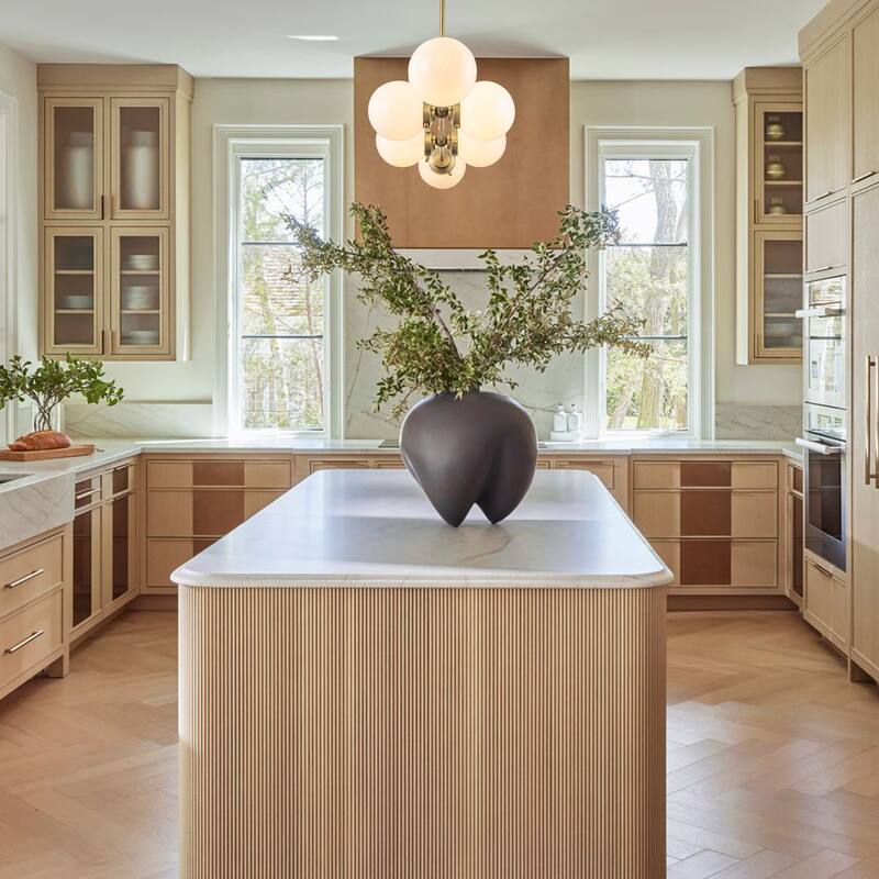 6-Light Dimmable Modern Metal & Glass Pendant Light with Adjustable Rods for Dining Room