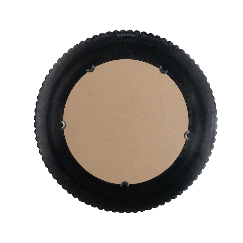 Round Black And Gold Wooden Woven Texture Accent Mirror - Black+Gold