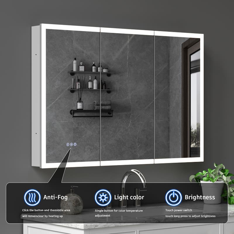 Modland 48–96 Inch LED Lighted Medicine Cabinet with Mirror, Large Bathroom Mirror Cabinet with Lights, Adjustable Shelves