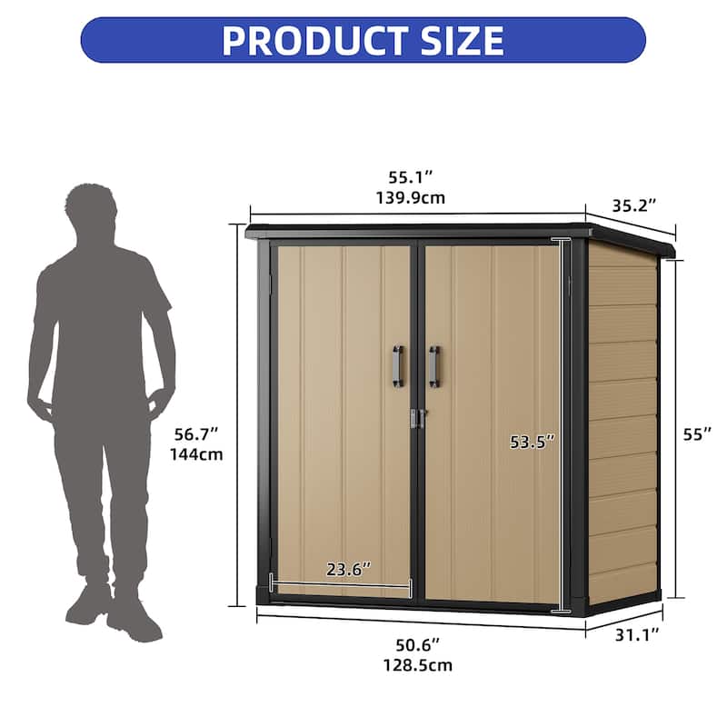 Outdoor Tall Storage Shed with 2 Shelves - N/A