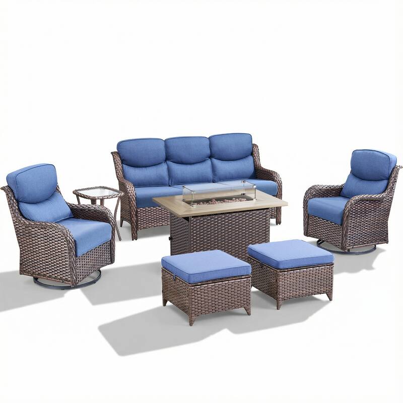 Pocassy Outdoor Fire Pit Sofa Swivel Chairs Conversation Set