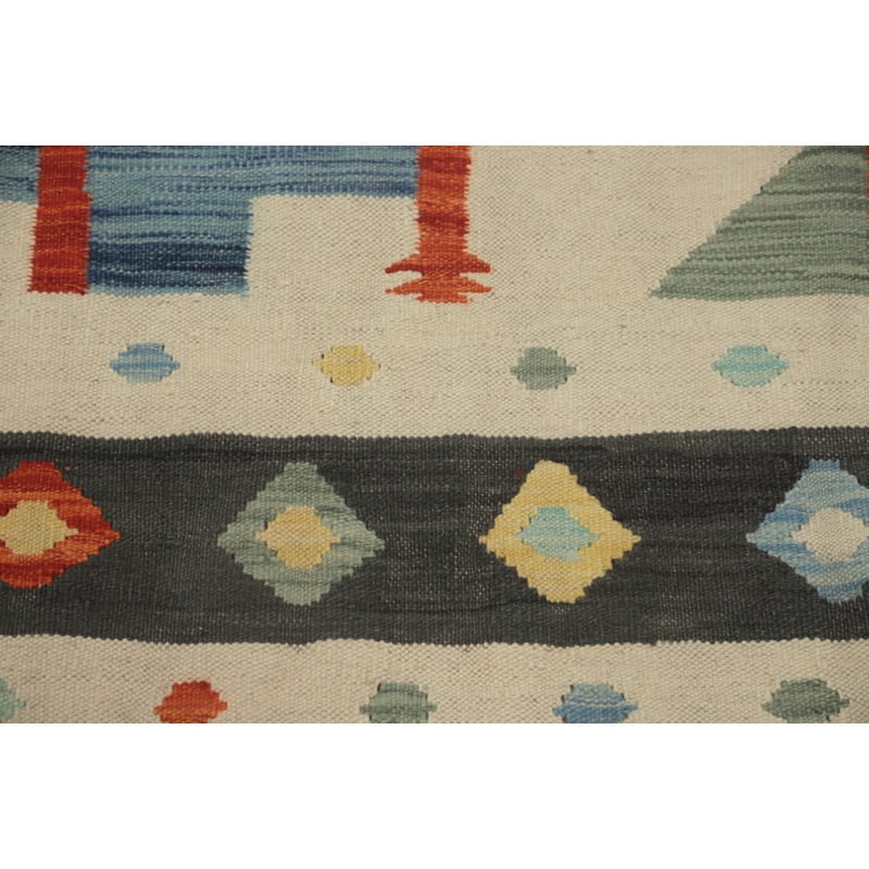 Hand Woven Southwestern Wool Blue Geometric Area Rug - 9' 9'' X 7' 7''