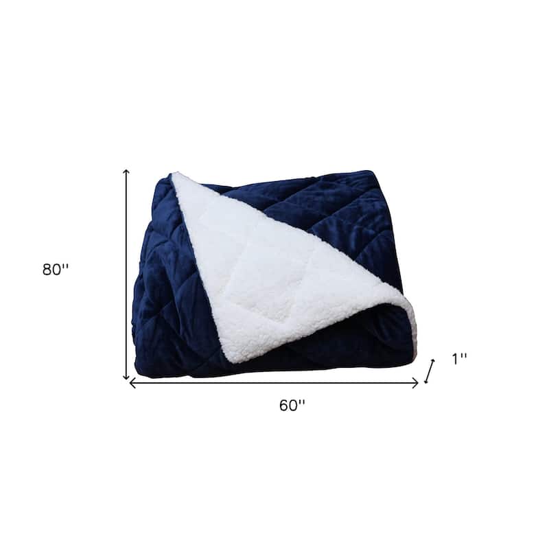 HomeRoots 60" X 80" Navy Blue Microfiber Quilted Plush Throw Blanket