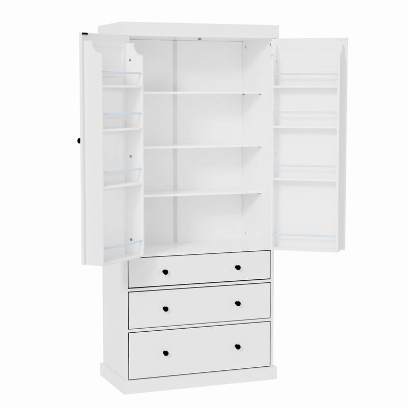 Farmhouse 77" Kitchen Pantry Storage Cabinet with Adjustable Shelves and Multiple Door Shelves
