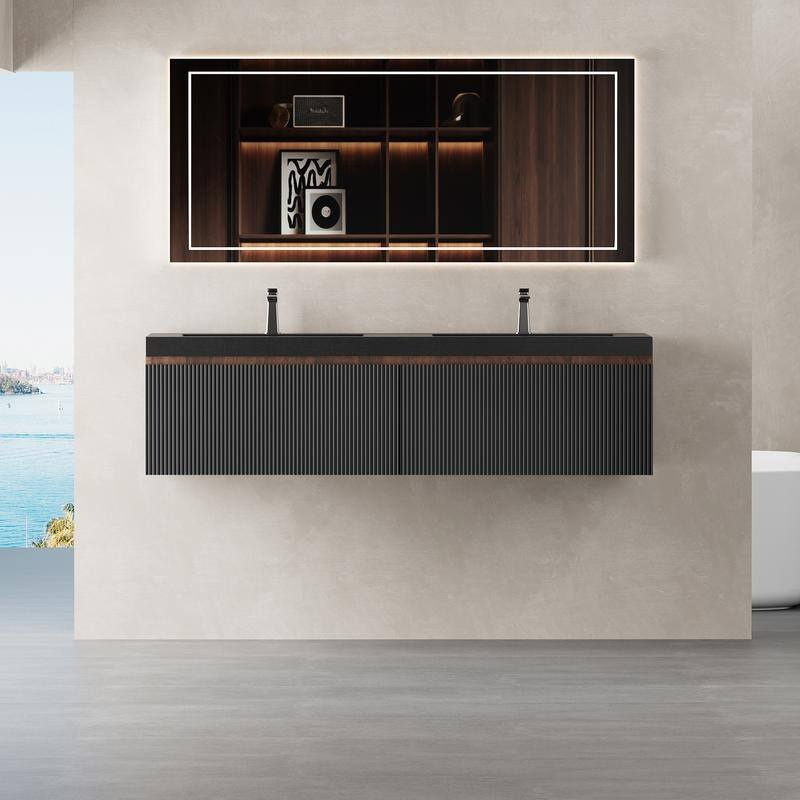 ABRUZZO Floating Vanity with Integrated Top Sink Soft-Close Wall-Mount Bathroom Cabinet