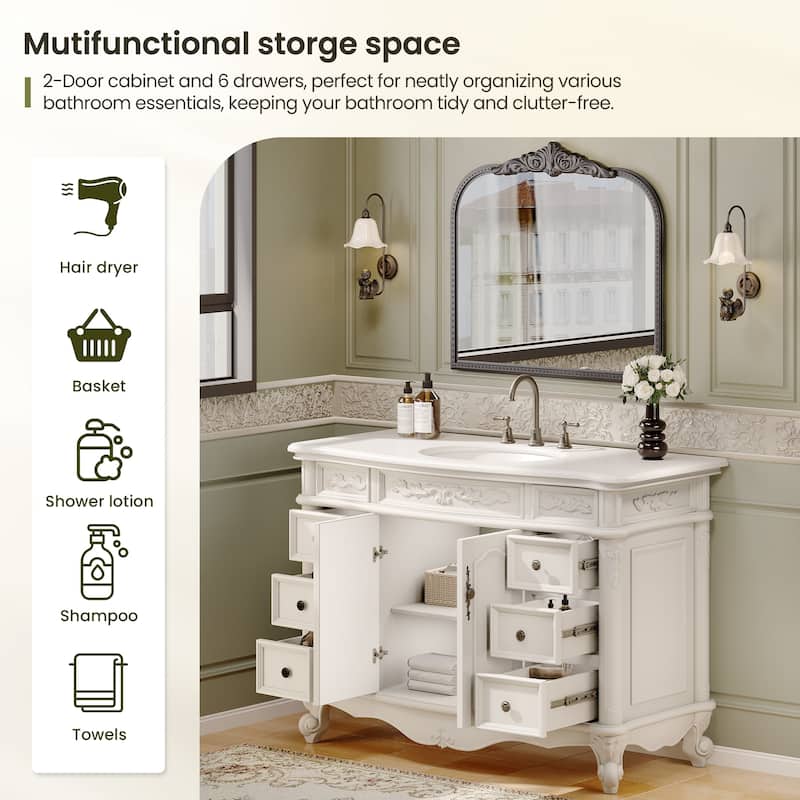 48-Inch British Vintage Solid Wood Bathroom Vanity with Sink – Elegant Antique-Inspired Design
