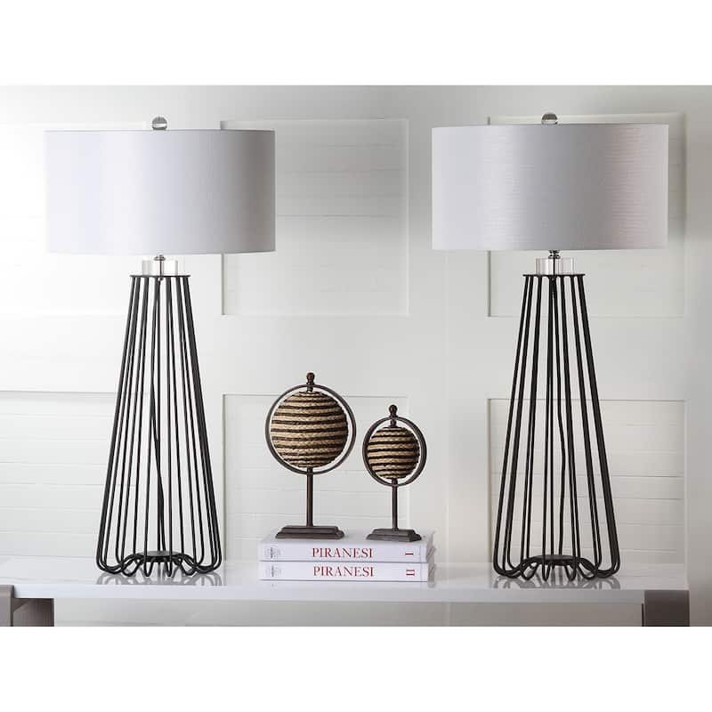 SAFAVIEH Lighting Toya 34-inch Black Iron Modern Industrial Table Lamp (Set of 2) - 17"x17"x34" - 17Wx17Dx34H