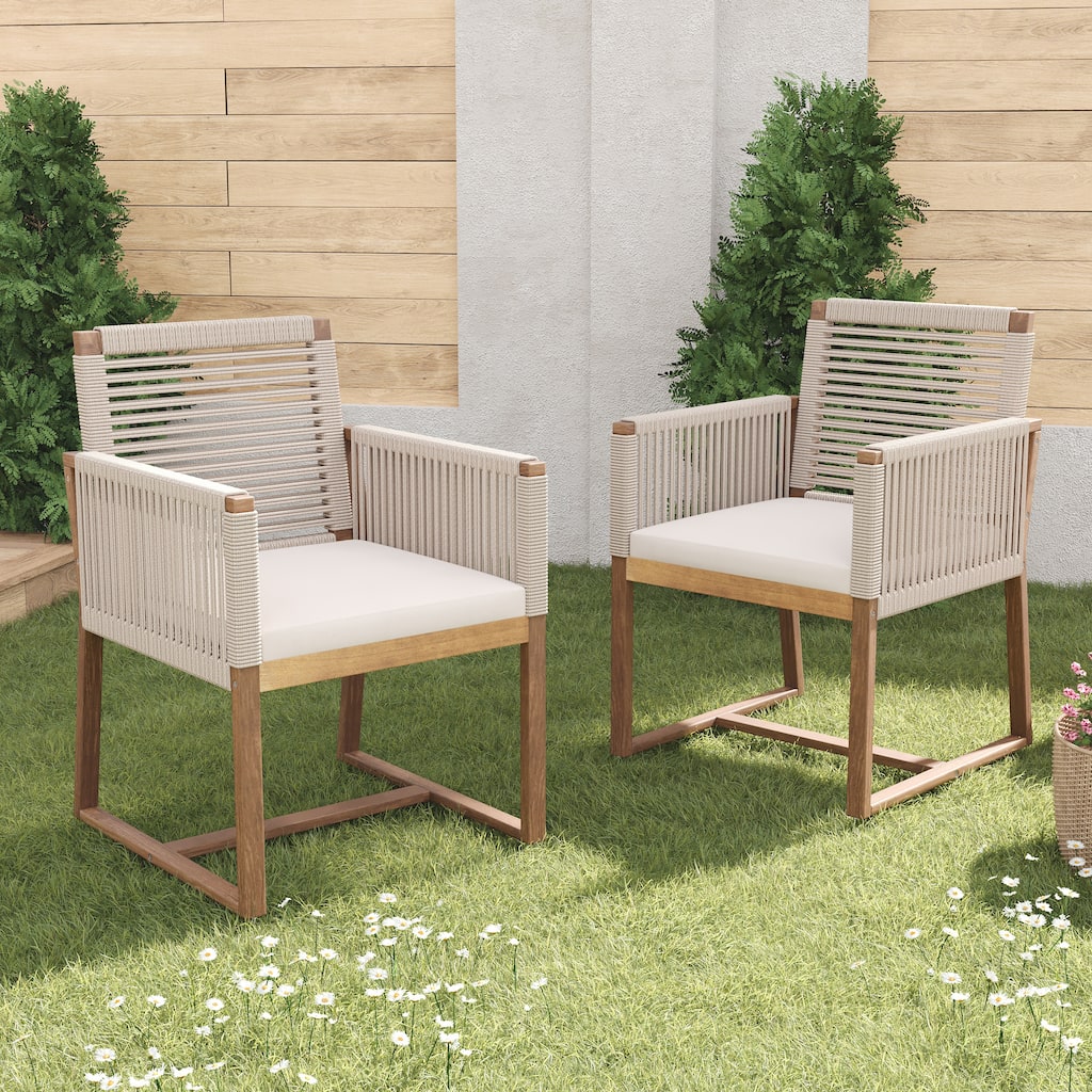Christopher Knight Home - Noah Outdoor Dining Armchair Chairs（Set of 2) with Rope Design Back Patio Chairs,Washable Cushion