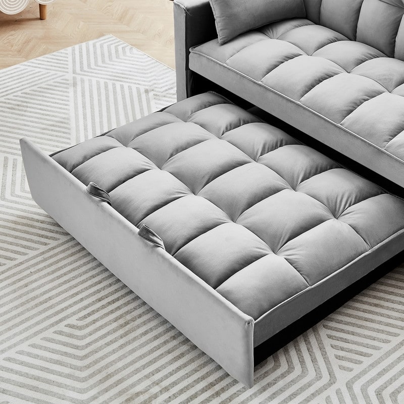 55" Modern Velvet Convertible Sleeper Sofa Bed Couch w/Pull Out Bed,Pillows and Side Pockets
