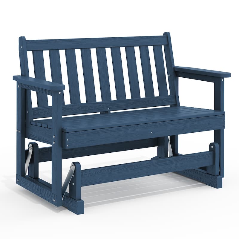 Outdoor Patio HDPE Glider Bench, Garden Rocking Bench - Navy