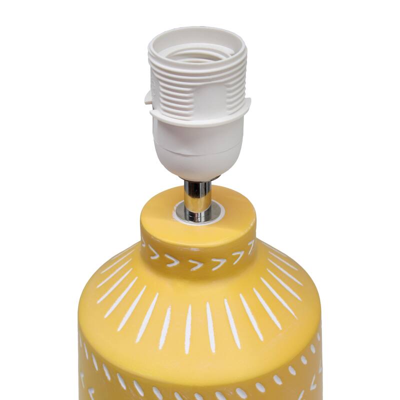 Tribal Style Hand Painted Ceramic Table Lamp with Drum Shade - 17" - Yellow