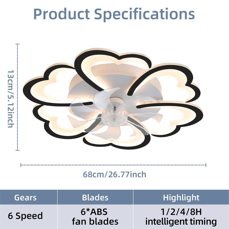 26.7" Ceiling Fan with Lights, Remote Control 3 Color Temperatures