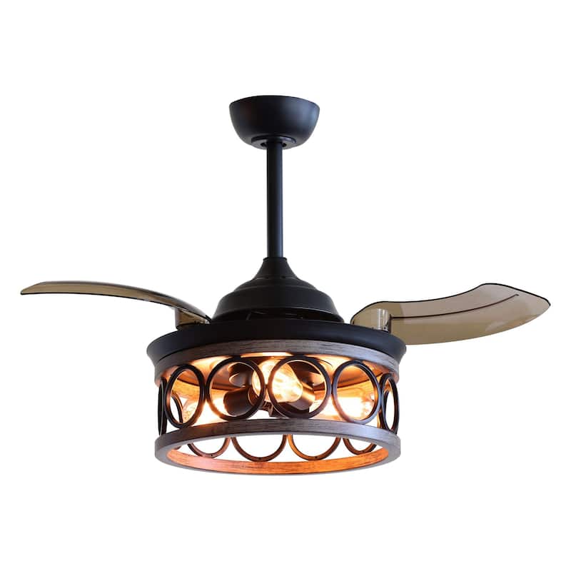 Matte Black 36-inch Retractable 3-Blade Ceiling Fan with Wall Switch