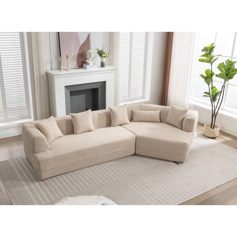 Boucle Fabric Free Combination Modular Reversible Sofa Set - Brown